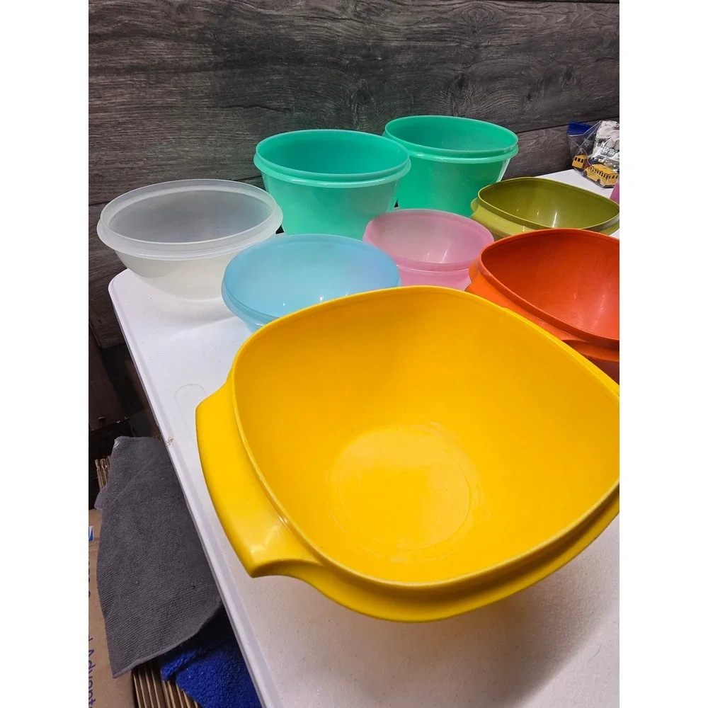 Vintage Tupperware Mixing Bowl Set Multi Color‎ Plastic Kitchenware 11 Piece Lot
